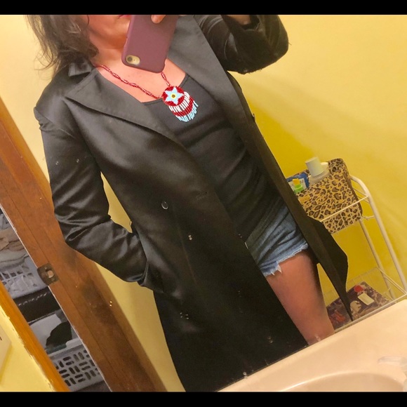 Express black satin trench coat size small used - Picture 4 of 8